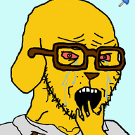 animal bloodshot_eyes blue_background crying dog ear glasses hand janny open_mouth snout soyjak stubble subvariant:crying_soyak_ears2 suspenders variant:soyak yellow_skin // 708x800 // 107.8KB