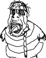 glasses hair hanging horror mustache noose open_mouth redraw rope soyjak tongue tranny variant:bernd // 1858x2356 // 782.1KB