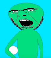 angry arm ball glasses green_skin open_mouth soyjak stubble treatsforbeasts variant:cobson // 313x356 // 76.4KB