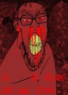 blood bloodshot_eyes clenched_teeth comic_sans cracked_teeth demon ear glasses hell lol_kek_kek_lmao_lmao_lmao_xd_haha mustache nosebleed red red_eyes red_skin soyjak stubble subvariant:feralrage text variant:feraljak wing yellow_teeth // 750x1050 // 264.6KB