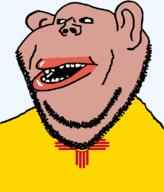 amerimutt black_sclera brown_skin clothes ear flag flag:new_mexico hair lips mutt new_mexico open_mouth soyjak state stubble subvariant:impish_amerimutt transparent_background united_states variant:impish_soyak_ears // 685x800 // 20.5KB