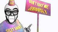animated arm closed_mouth clothes glasses hand open_mouth party_hat pointing rip ripped_clothes serious serious_hat sign sound soyjak stubble tshirt variant:abortion_lover video // 1280x720, 28.4s // 2.4MB