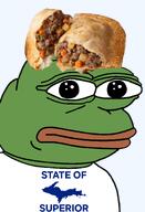 amphibian bald closed_mouth clothes food frog green_skin irl lips looking_at_you michigan nas nas:pepe pasty pepe_the_frog series:pepe_hat state transparent_background tshirt united_states upper_peninsula_(michigan) // 1344x1973 // 767.9KB