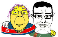 arm asian beard chud_troon_alliance closed_mouth clothes country flag flag:north_korea flag:turkmenistan friendship glasses hair hand hugging north_korea purple_hair smile star_(symbol) teeth turkmenistan variant:bernd variant:chudjak white_skin yellow_teeth // 834x541 // 129.4KB