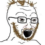 bloodshot_eyes brown_hair brown_stubble coomer glasses hair open_mouth series:coomers_&_gooners soyjak stubble variant:soyak // 508x552 // 111.4KB