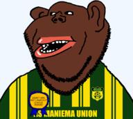 animal as_maniema_union association_sportive_maniema_union award bantu black_text brown_skin clothes dark_skin democratic_republic_of_congo ear football green_rectangle green_square hair hand jersey kindu league linafoot lips maniema_union meta:tagme mutt okapi open_hand open_mouth owapii_(brand) rectangle soccer soccer_ball soyjak stubble subvariant:impish_amerimutt teeth text transparent transparent_background variant:impish_soyak_ears yellow_text // 867x775 // 80.6KB