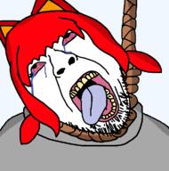 ack animal artist:crimsonvoidhydra1488 bloodshot_eyes cat cat_ear catgirl crying dead ear female grey_shirt hanging open_mouth red_hair rope shemmy shemmycuck tama_is_goonslop variant:bernd // 768x777 // 40.1KB