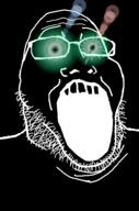 black_skin glasses glowing_eyes inverted open_mouth soyjak stubble thougher variant:markiplier_soyjak2 // 645x973 // 152.4KB