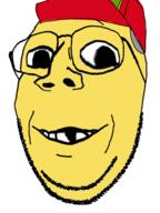 cap clothes deformed glasses hat smile sneed soyjak stubble subvariant:emmanuel subvariant:wholesome_soyjak the_simpsons variant:gapejak yellow_skin // 720x960 // 185.2KB
