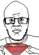 closed_mouth ear gem glasses hand holding_gem holding_object neutral red ruby soyjak stubble variant:unknown // 180x250 // 17.1KB