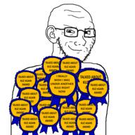 arm award closed_mouth ear glasses kuz multiple_awards smirk smug soyjak soyjak_party stubble subvariant:soyak_(smug) text variant:soyak // 600x600 // 161.5KB