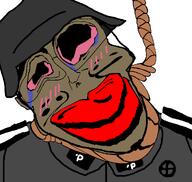 ack big_lips brown_skin distorted helmet kohlchan kohlcuck krautchan military military_uniform nazi_germany rope subvariant:jartycuck subvariant:patrick trend:jartycuck uniform variant:chudjak // 1050x996 // 49.2KB