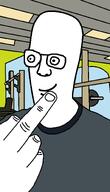 artist:keys bald glasses gray_shirt grey_shirt gym hand meta:inconsistent_line_thickness middle_finger nose smile smirk variant:headjak weights white_skin // 919x1610 // 71.0KB