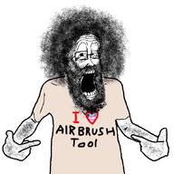 afro airbrush arm beard glasses hair hand open_mouth pointing soyjak stubble text transgender_flag transheart variant:shirtjak variant:unpaintbucketable_nigger // 618x620 // 206.4KB