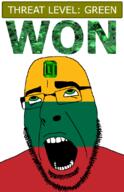 ahegao country emerald flag flag:lithuania gem glasses green green_eyes hair lithuania looking_up open_mouth schlog_color_event soyjak soyjak_blog stubble teeth text threat_level_green variant:cobson won // 721x1115 // 138.4KB