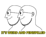ear eyebrows glasses hotdiggedydemon made_this_in_like_3_mins_lol series:its_based_and_christpilled smile stubble subvariant:weirdpenis_side variant:weirdpenis yellow_text // 1411x1151 // 285.9KB