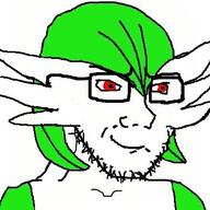 gardevoir glasses green_hair hoenn kalos mega_evolution mega_gardevoir pokemon red_eyes smile smirk smug soyjak stubble variant:soyak // 378x378 // 44.0KB
