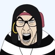 bandana glasses hair jewelry kiki_(ongezellig) ongezellig open_mouth ring soyjak stubble variant:slitherjak white_skin // 1024x1024 // 28.5KB