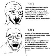 2soyjaks coronavirus_pandemic glasses meme open_mouth soyjak stubble text vaccine variant:feraljak variant:soyak // 1474x1588 // 256.2KB
