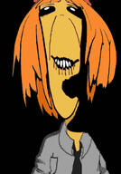 biting_lip black_background bowtie distorted low_quality mymy_(ongezellig) ongezellig orange_hair orange_skin shadow smile subvariant:hornyson variant:cobson // 1061x1520 // 41.0KB