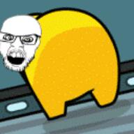 among_us angry animated crazed dance glasses hypnotic_eyes open_mouth soyjak stubble twerk variant:feraljak video_game yellow // 128x128 // 32.7KB