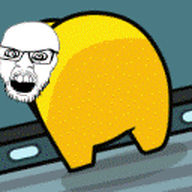 among_us angry animated crazed dance glasses hypnotic_eyes open_mouth soyjak stubble twerk variant:feraljak video_game yellow // 128x128 // 32.7KB