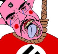 ack bloodshot_eyes clothes crying flag flag:nazi_germany glasses hair hanging mustache nazism open_mouth pol_(4chan) politics rope soyjak subvariant:patrick suicide swastika tongue variant:chudjak yellow_teeth // 768x719 // 291.2KB