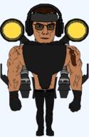 arm armor belt beserker_mutant_skibidi_toilet black_pants brown_eyes brown_hair full_body glasses glove headband headphones jetpack laser leg muscles scars series:g-squad shirtless skibidi skibidi_toilet subvariant:chudjak_front subvariant:muscular_chud toilet torso variant:chudjak // 1425x2195 // 80.7KB