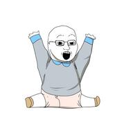baby clothes full_body glasses open_mouth redraw soyjak variant:soyak // 554x554 // 16.2KB