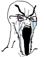 angry bloodshot_eyes crying distorted glasses large_eyebrows open_mouth soyjak stretched_mouth stubble variant:soyak // 785x1000 // 263.7KB