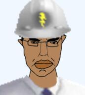 angry brown_skin closed_mouth clothes ear gay glasses hair hard_hat hat necktie soyjak subvariant:chudjak_front variant:chudjak // 228x255 // 41.5KB