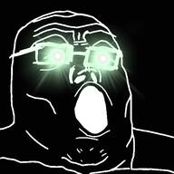 glasses glowing_eyes inverted open_mouth soyjak thougher variant:tony_soprano_soyjak // 600x600 // 90.1KB