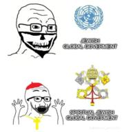 2soyjaks beard catholic christian_cross christianity clothes glasses hand hands_up hat judaism open_mouth soyjak subvariant:wewjak tiktok united_nations variant:soyak vatican // 512x556 // 212.8KB