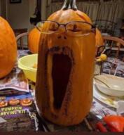 glasses irl objectsoy open_mouth pumpkin soyjak stubble variant:unknown // 640x694 // 643.4KB