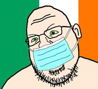 coronavirus_pandemic country ear flag flag:ireland glasses ireland mask mouth_mask soyjak stubble surgical_mask variant:shotjak white_skin // 761x688 // 63.5KB