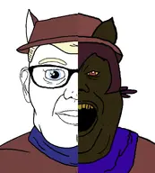 black_skin cat_ear closed_mouth clothes comparison glasses hat jimbo_(namefag) jimbo_(user) meta:namefags niko_(oneshot) open_mouth split_in_half subvariant:brandaryan subvariant:hunky_twink_sex_machine variant:alicia variant:brandon yellow_teeth // 1185x1314 // 180.9KB