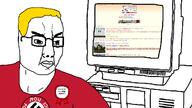 4chan award closed_mouth computer monitor pol_(4chan) red_shirt soyjak swastika variant:chudjak yellow_hair // 1263x709 // 91.4KB