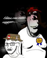 2soyjaks award biting_lip blurred_background cap closed_mouth clothes creepy dark distorted dog evil fat female furry girl glasses gone_fishinq groomer hair hat oh_god_why ominous onionbred scared smile soyjak stubble subvariant:hornyson subvariant:soyak_(concerned) teeth variant:cobson variant:soyak yellow_teeth // 1468x1799 // 616.7KB