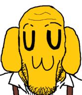 4chan animal closed_eyes closed_mouth clothes dog ear janny overalls soyjak stubble uwu variant:markiplier_soyjak yellow_skin // 591x679 // 54.9KB