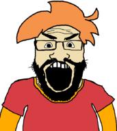 angry clothes glasses hair ls_mark open_mouth orange_hair soyjak stubble subvariant:science_lover tshirt variant:markiplier_soyjak youtube youtuber // 800x900 // 20.3KB