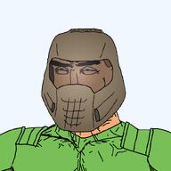 blue_eyes brown_hair buff clothes doom doom_(game) doom_guy doomguy green_shirt helmet subvariant:perceptive_chud variant:chudjak // 799x799 // 81.8KB