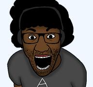 a_(letter) afro andre_live arm artist:crimsonvoidhydra1488 brown_skin clothes glasses hair nigger open_mouth soyjak stubble teeth thatboyandre transparent_background tshirt variant:el_perro_rabioso // 427x400 // 19.1KB