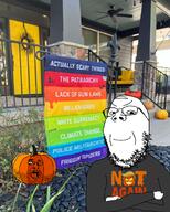 2soyjaks ackchyually bat bug climate_change clothes couch crossed_arms donald_trump door feminism fence glasses grass gun_control halloween home house irl irl_background leftist open_mouth plants pumpkin rainbow scary smug soyjak spider stairs stubble text variant:fatjak variant:gapejak white_supremacist window wordswordswords // 1440x1800 // 1.2MB