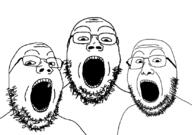 3soyjaks glasses open_mouth soyjak stubble subvariant:gapejak_front teeth variant:gapejak variant:gapejak2 // 828x581 // 129.0KB