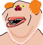 amerimutt clown cranoppwel kiwifarms looking_at_you open_mouth orange_hair red_nose shiwi soyjak space_station_13 ss13 stubble subvariant:impish_amerimutt variant:impish_soyak_ears white_skin // 474x497 // 194.1KB