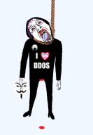 2soyjaks ack anonymous blood bloodshot_eyes ddos eyebrows foot full_body glasses hair hand hanging mask nose open_mouth purple_hair rope stubble teeth text tongue tranny variant:a24_slowburn_soyjak variant:bernd // 2012x2908 // 457.3KB