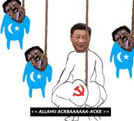 3soyjaks bloodshot_eyes broly_culo brown_skin communism crying hair hanging mustache rope stubble subvariant:brunetto text tongue uighur variant:bernd xi_jinping yellow_teeth // 721x652 // 56.7KB