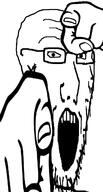 distorted glasses hand open_mouth pointing pointing_at_viewer soyjak stubble variant:soyak // 686x1276 // 99.2KB