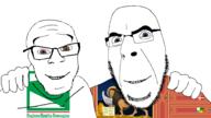 2soyjaks blue_eyes brown_eyes emilia_romagna flag flag:emilia-romagna flag:venice friendship glasses hand happy holding_object italy latin_text lion looking_at_you no_more_brother_wars smile soyjak stubble text variant:cobson variant:feraljak venice wing // 1920x1080 // 164.0KB