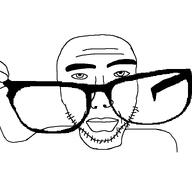 adjusting_glasses arm bald big_glasses closed_mouth glasses hand sobot soyjak variant:sobot // 748x748 // 26.5KB